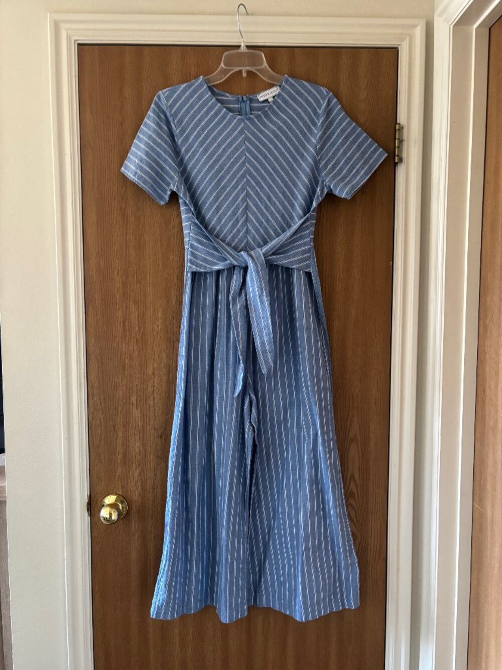 Piper and Scoot Blue and White Striped Jumper, Tie Waist--Size Medium